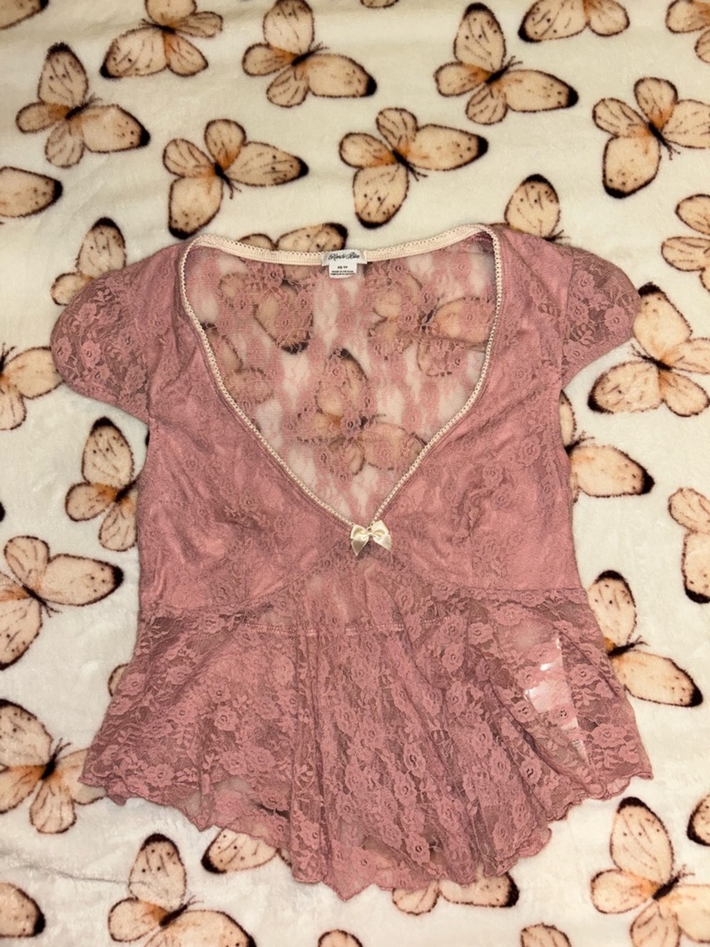 Kimchi Blue Lace Peplum Short Sleeve Top - Dusty Rose